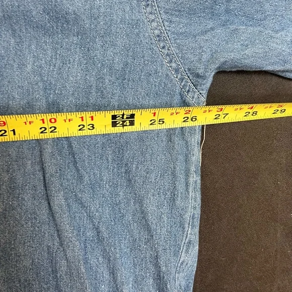 Men’s 90s Chambray Minimalist Preppy Denim Mandarin Collar Button Front 2X Shirt - Picture 5 of 6